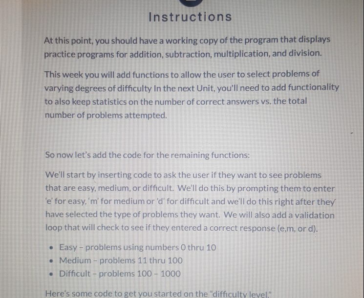Solved Instructions At this point, you should have a working | Chegg.com