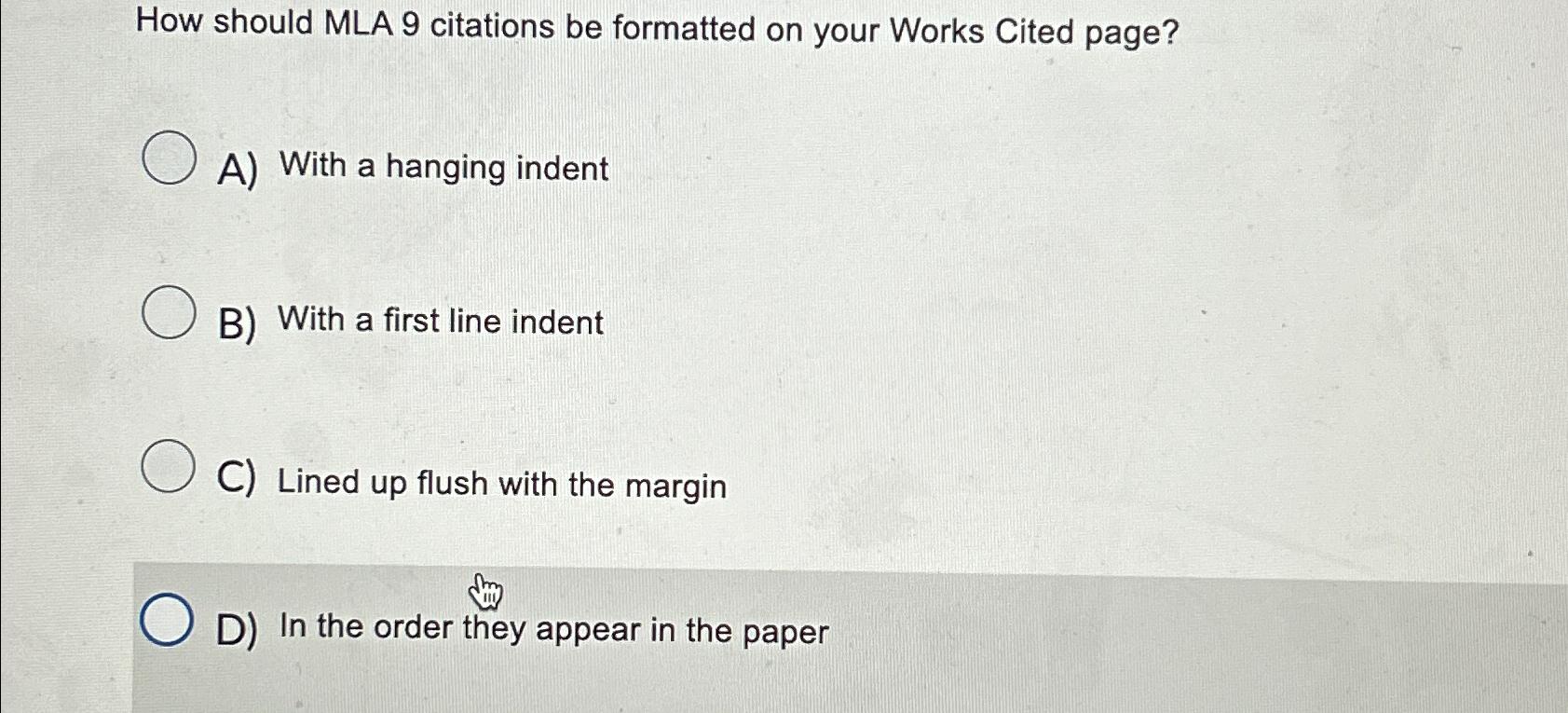 mla works cited page hanging indent example