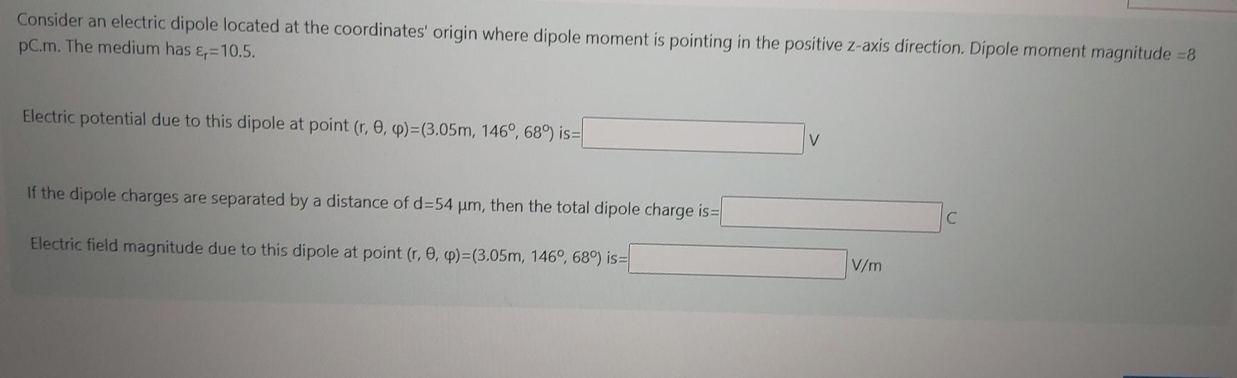 Solved Consider an electric dipole located at the | Chegg.com