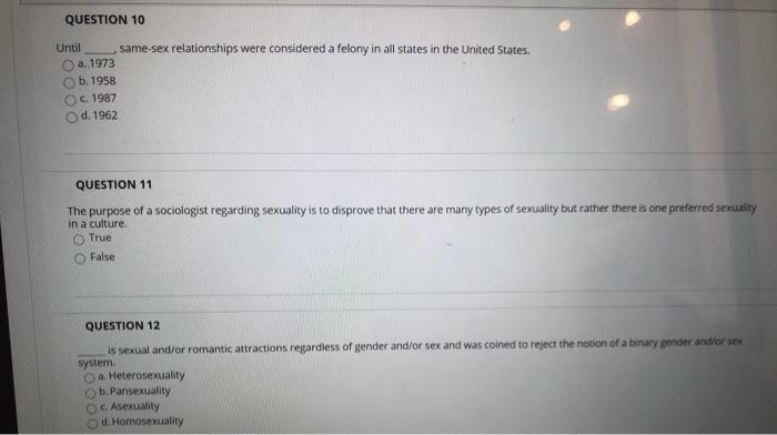 Solved Question 10 Until Same Sex Relationships Were Cons Free