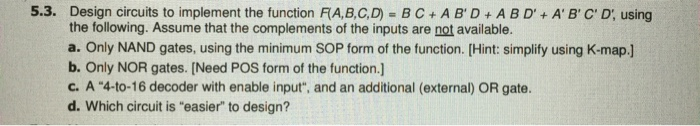 Solved 5.3. Design circuits to implement the function | Chegg.com