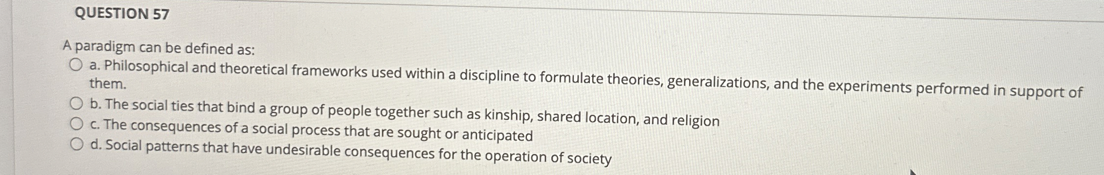 Solved QUESTION 57A paradigm can be defined as:a. | Chegg.com