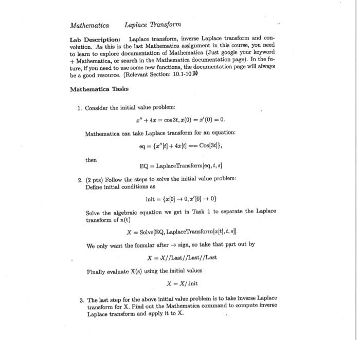 Solved Lab Description: Laplace transform, inverse Laplace | Chegg.com