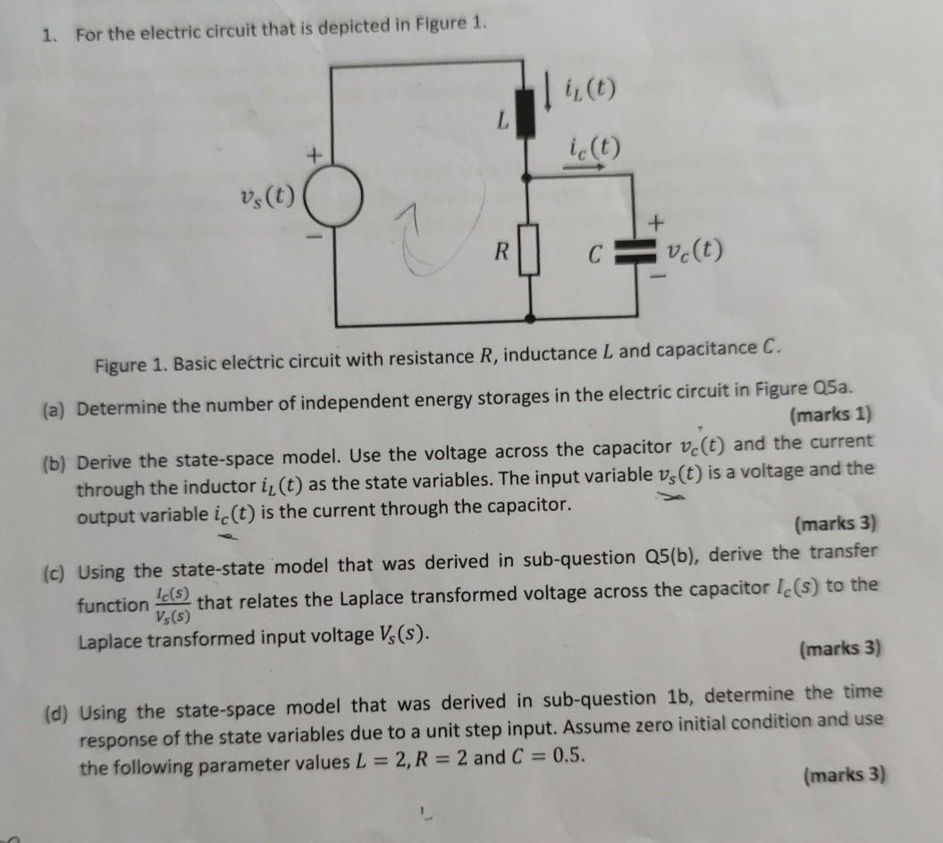 Solved 1. For the electric circuit that is depicted in