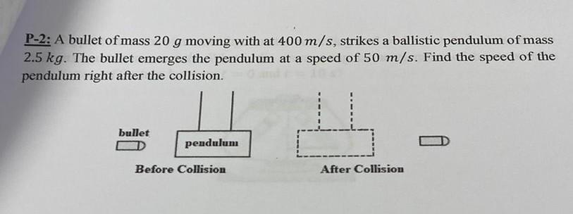 Bullet Pendulum Problem Solved P-2: A bullet of mass 20 g moving with at 400 m/s, | Chegg.com