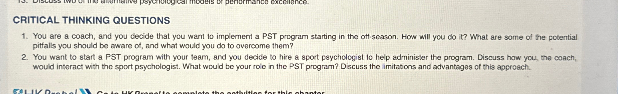 Solved CRITICAL THINKING QUESTIONSYou are a coach, and you | Chegg.com