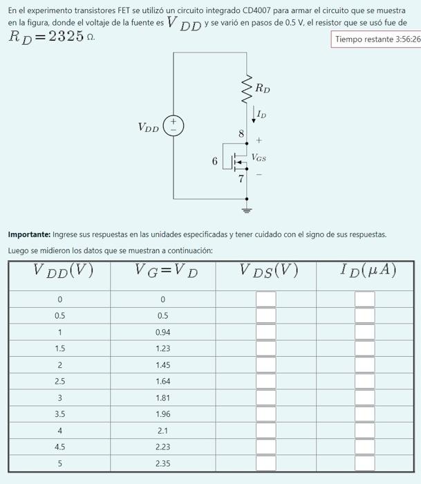 En el experimento transistores FET se utilizó un circuito integrado \( \mathrm{CD} 4007 \) para armar el circuito que se mues