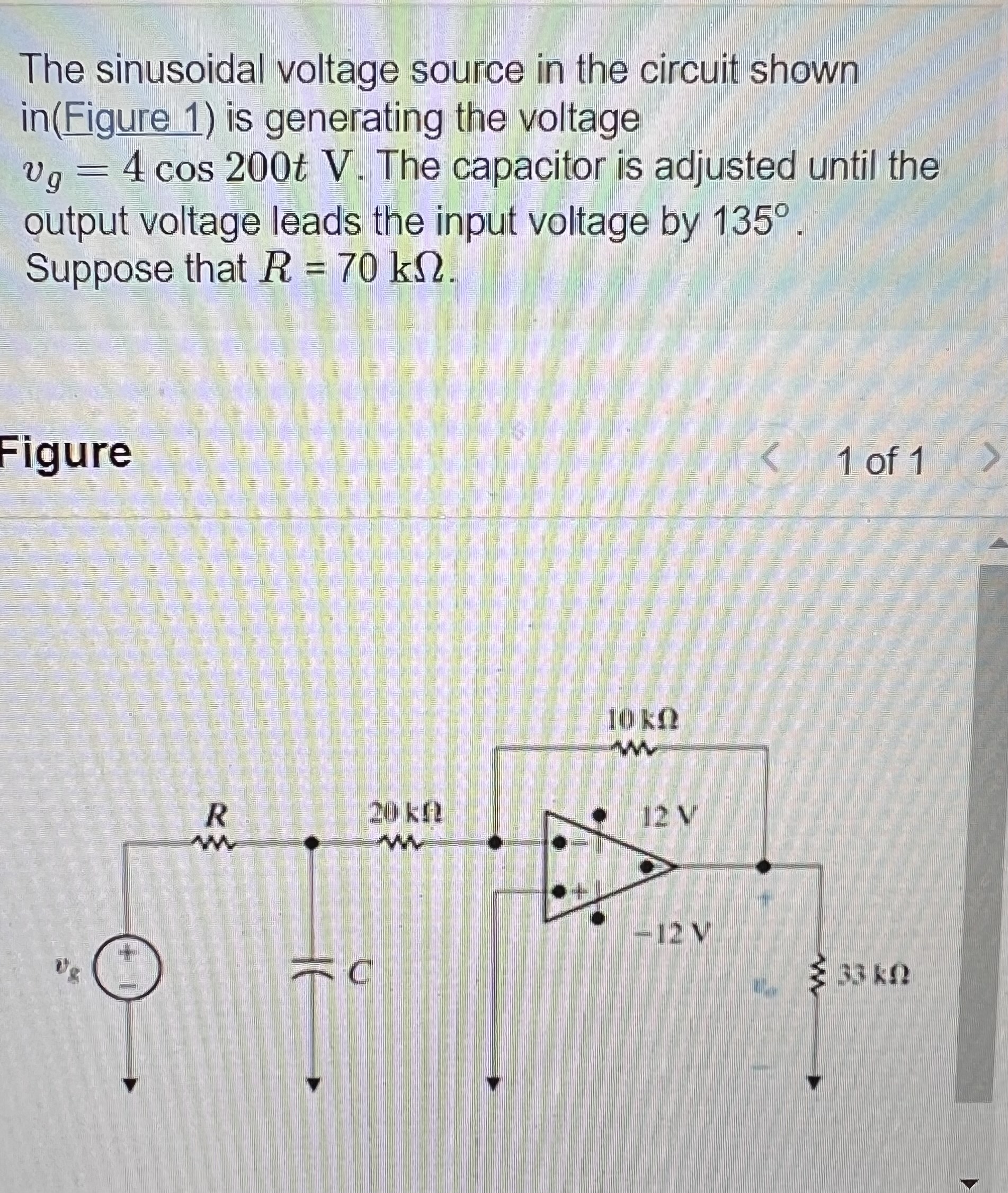 Solved The sinusoidal voltage source in the circuit shown | Chegg.com