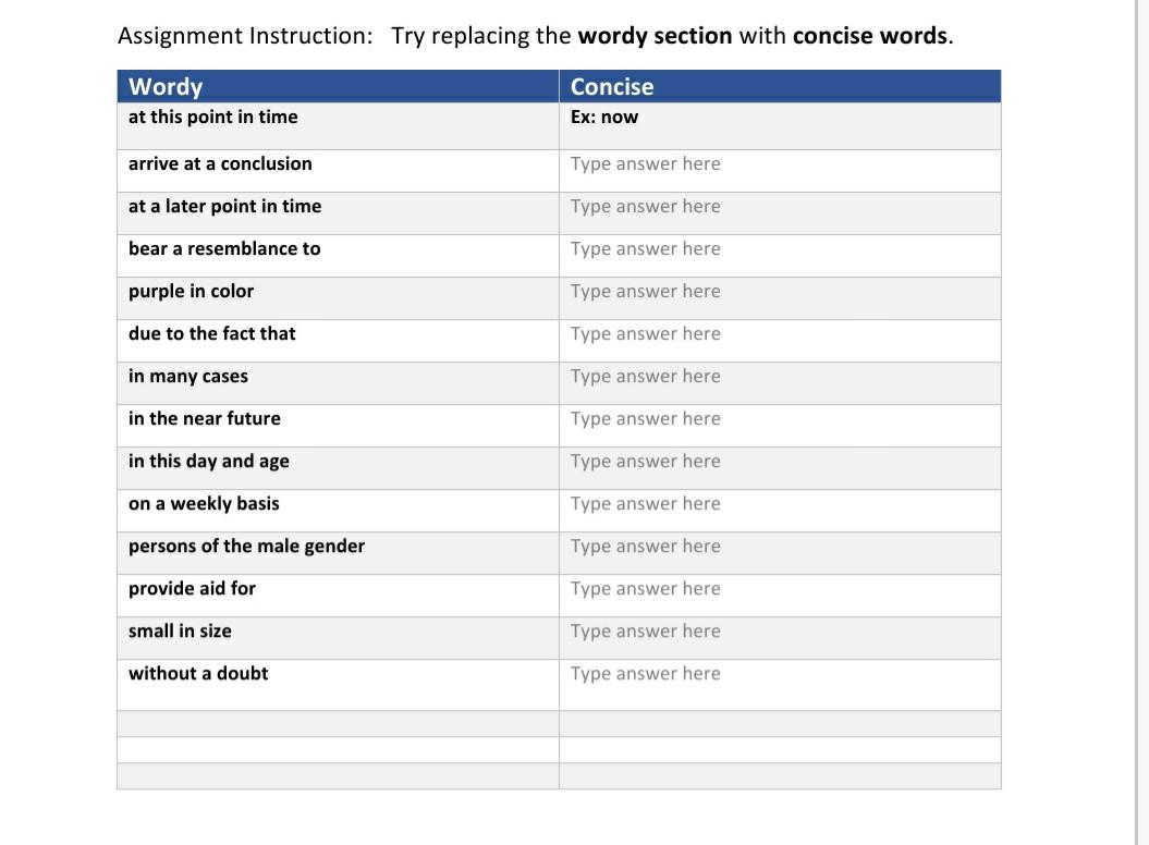Solved Assignment Instruction: Try replacing the wordy | Chegg.com