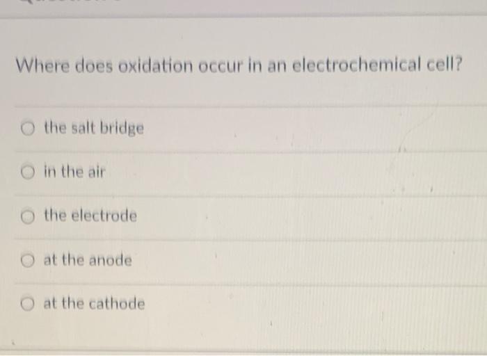 Solved Where does oxidation occur in an electrochemical