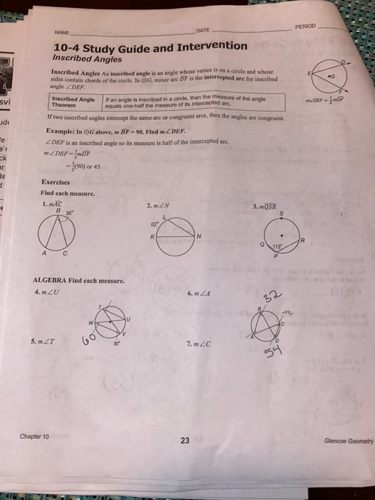 Unit 10 Circles Homework 5 Inscribed Angles Answer Key Circle Unit 