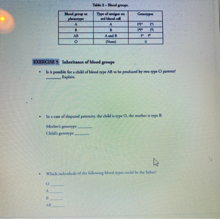 Solved Table 2 Blood Groups Genotypes Blood Group Or Chegg Com