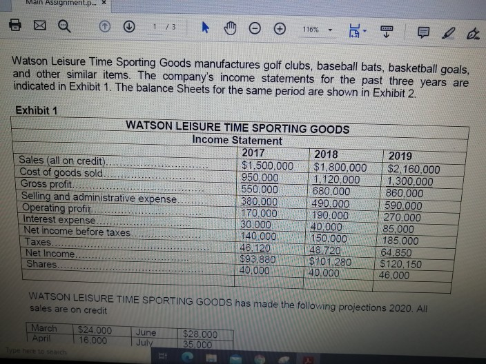 Solved Watson Leisure Time Sporting Goods manufactures golf