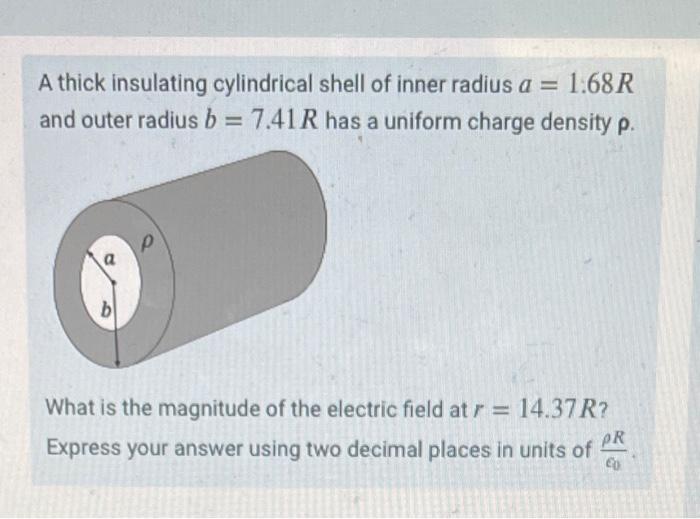 Solved A Thick Insulating Cylindrical Shell Of Inner Radius | Chegg.com