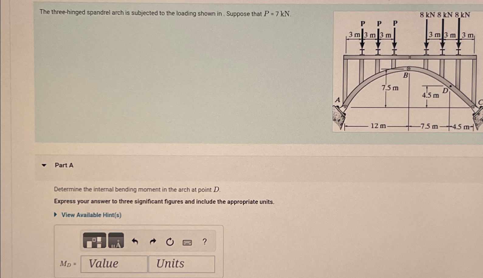 Solved The three-hinged spandrel arch is subjected to the | Chegg.com