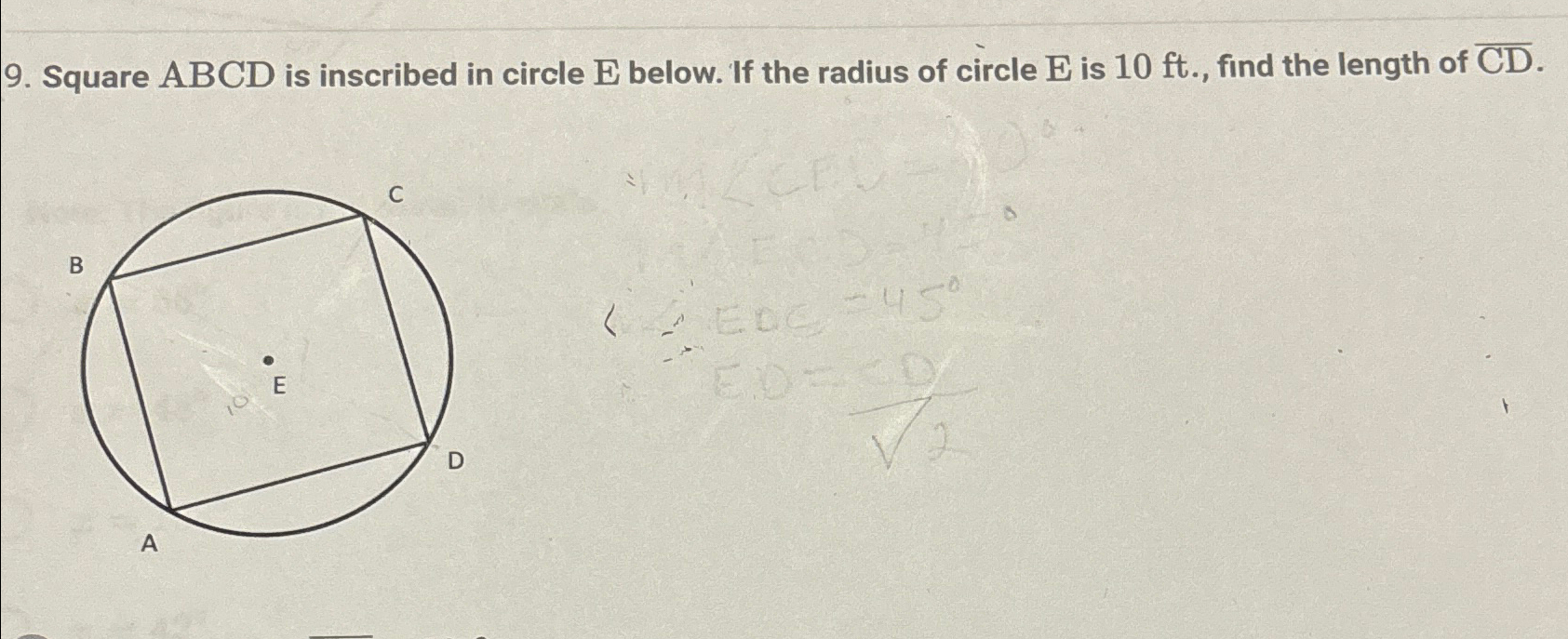 Solved Square ABCD is inscribed in circle E ﻿below. If the | Chegg.com