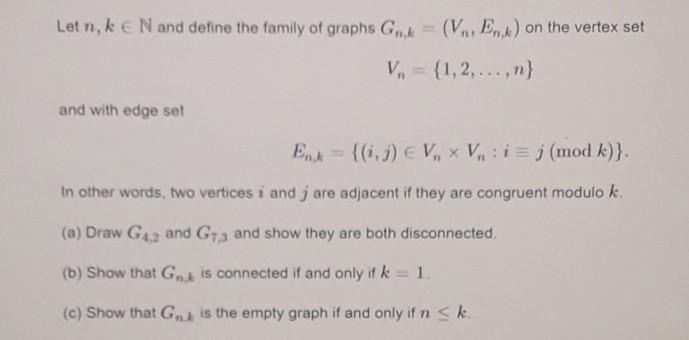 Solved Let N Ke N And Define The Family Of Graphs Gok Chegg Com