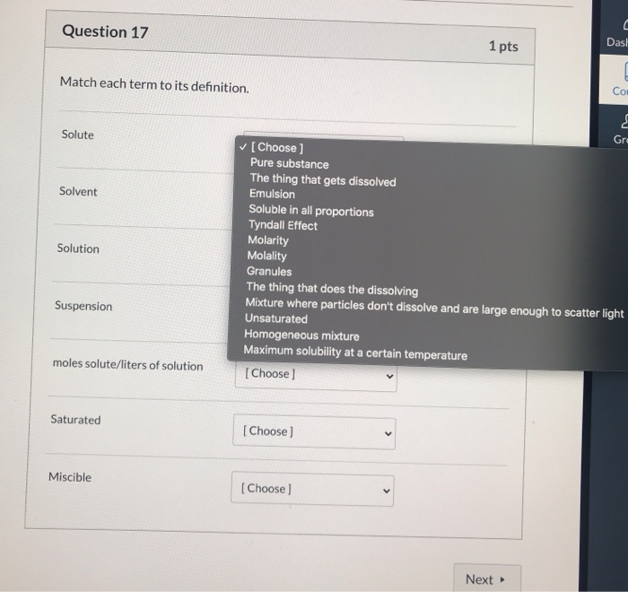 Solved Question 17 1 pts Dash Match each term to its | Chegg.com