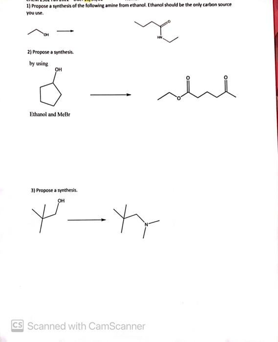 Solved 1) Propose a synthesis of the following amine from | Chegg.com