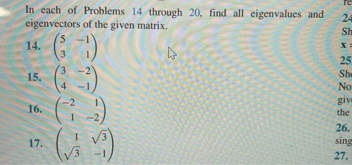 Solved ге In each of Problems 14 through 20, find all | Chegg.com