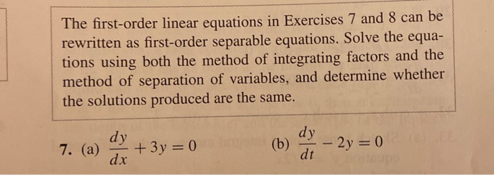 Solved The first-order linear equations in Exercises 7 and 8 | Chegg.com