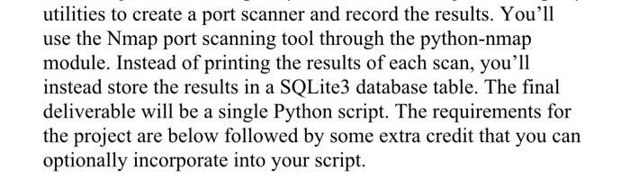 create a port scanner using the Nmap utility, collect | Chegg.com