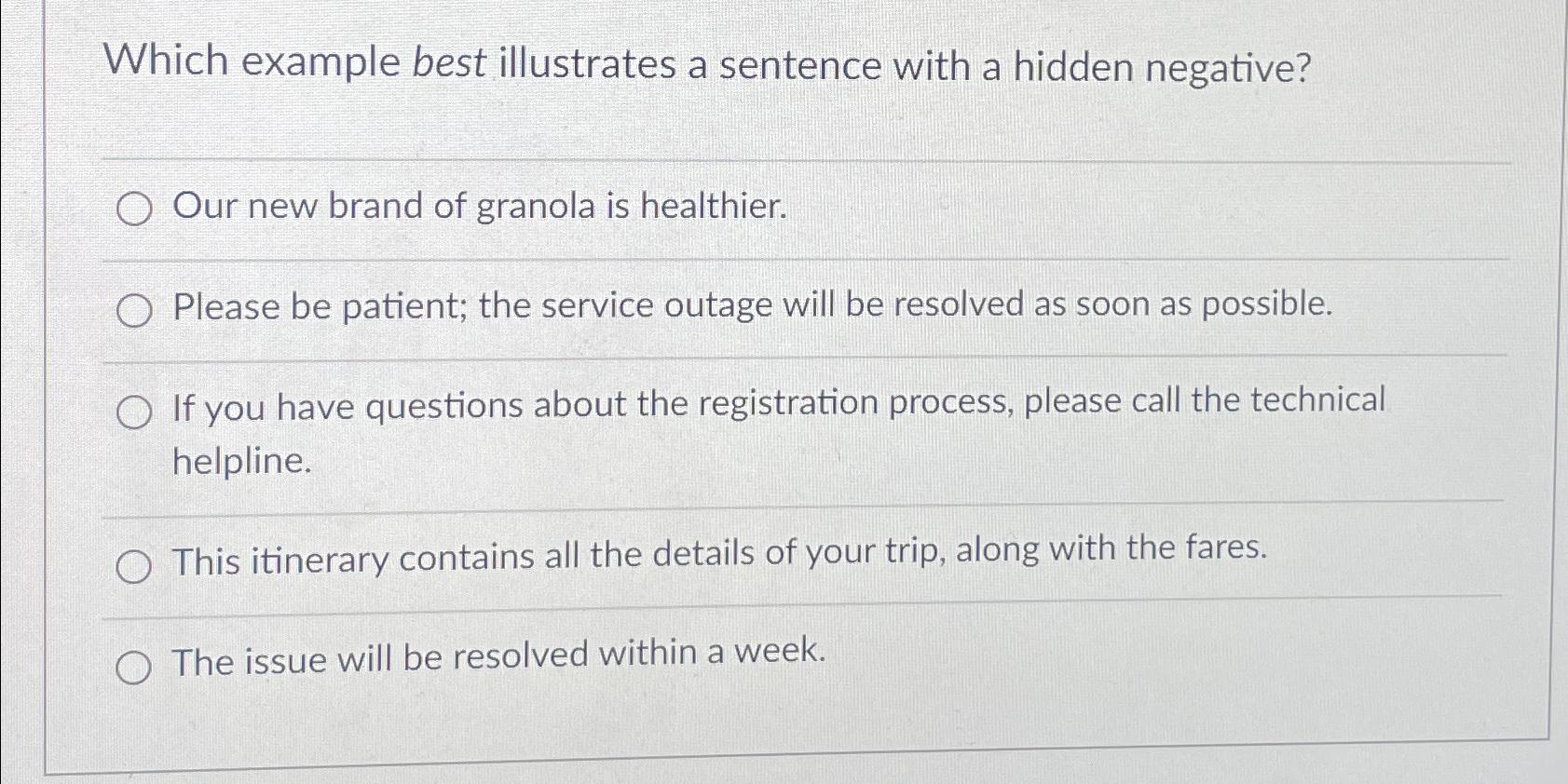 Solved Which example best illustrates a sentence with a | Chegg.com