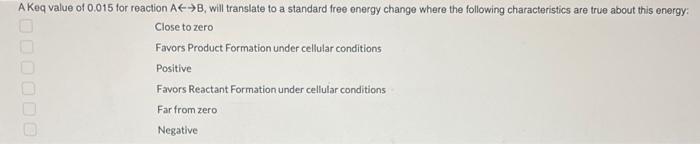 Solved A Keq value of 0.015 for reaction A↔→B, will | Chegg.com