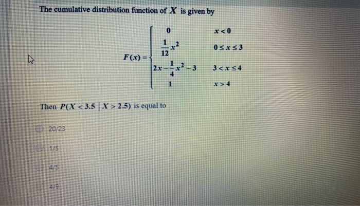 Solved The cumulative distribution function of X is given by | Chegg.com