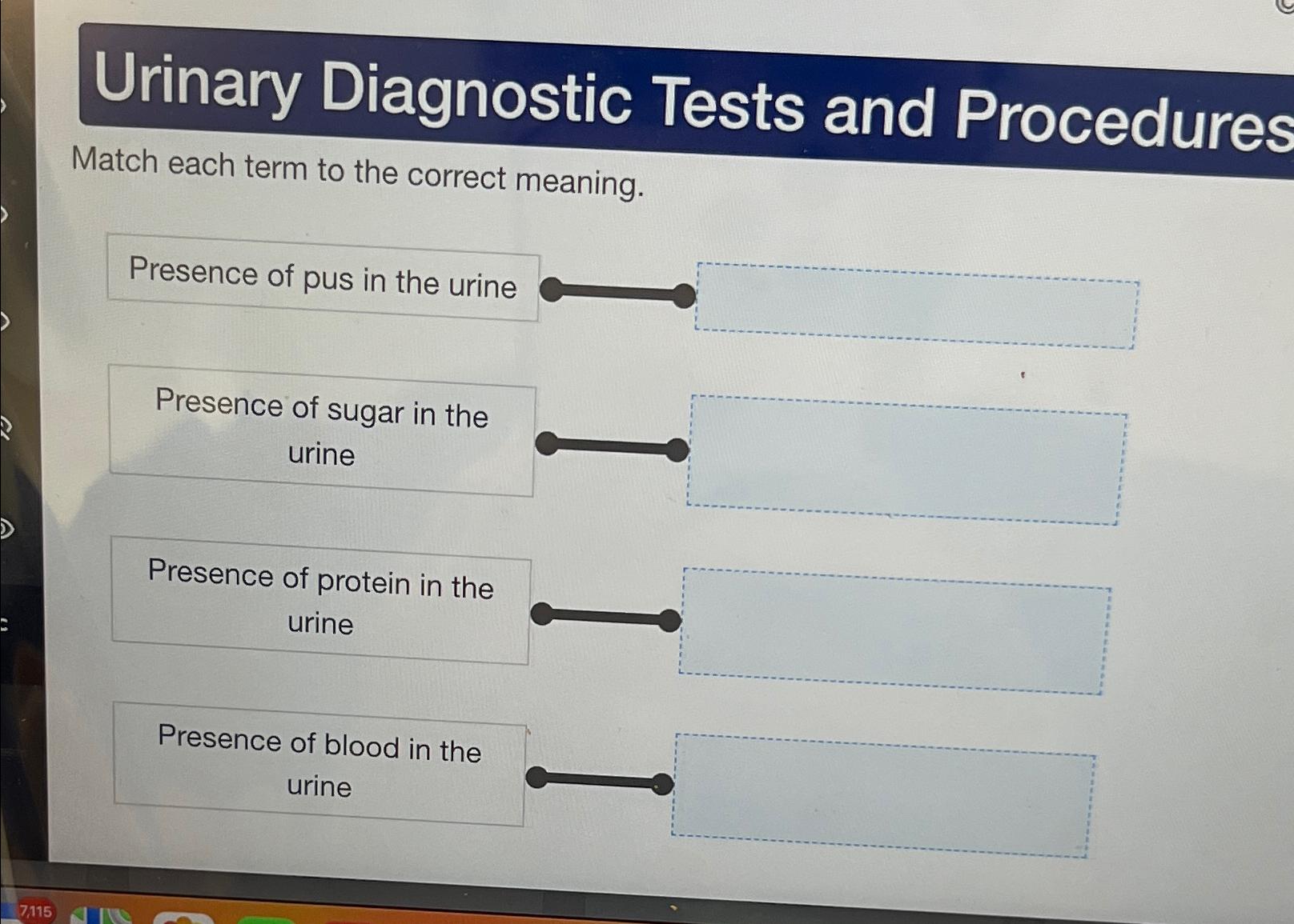 Solved Urinary Diagnostic Tests and ProceduresMatch each