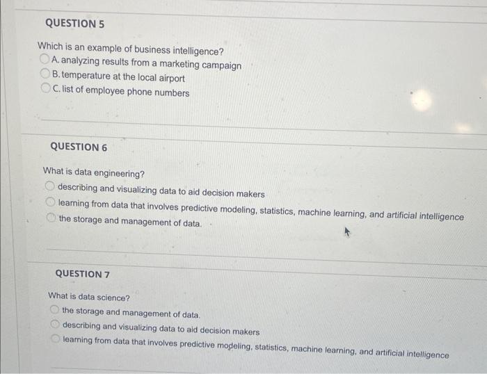 Which is an example of business intelligence?
A. analyzing results from a marketing campaign
B. temperature at the local airp