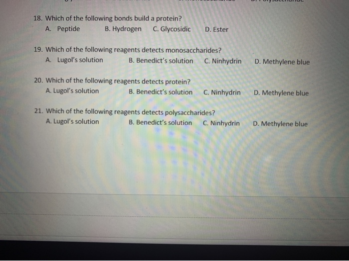 Solved 18. Which Of The Following Bonds Build A Protein? A. | Chegg.com