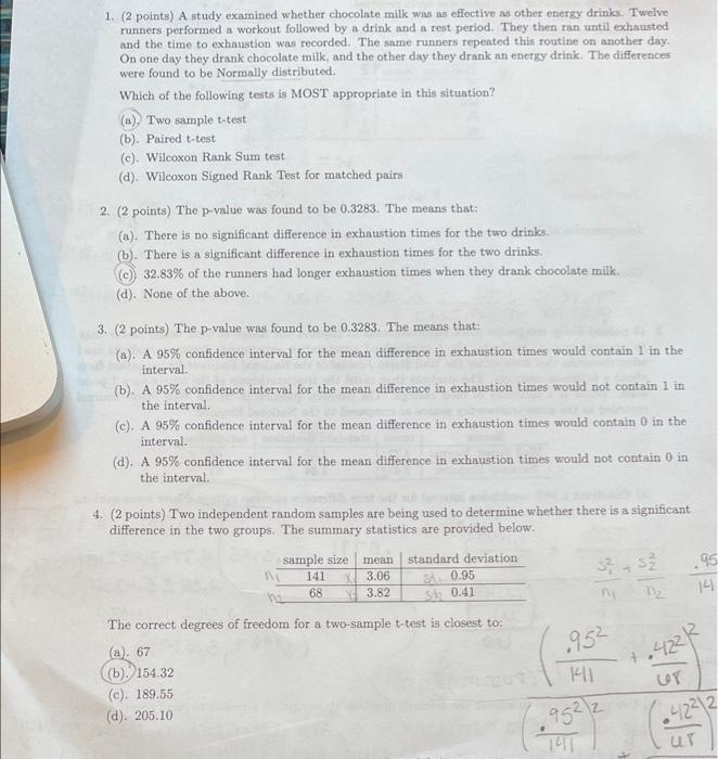 Solved 1. (2. points) A study examined whether chocolate | Chegg.com