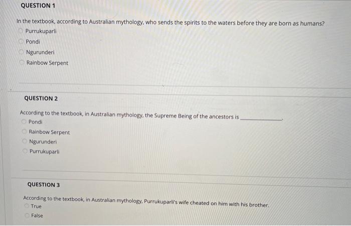 Solved In the textbook, according to Australian mythology, | Chegg.com