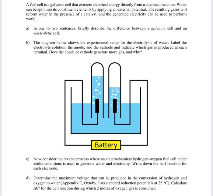 Solved A fuel cell is a galvanic cell that extracts