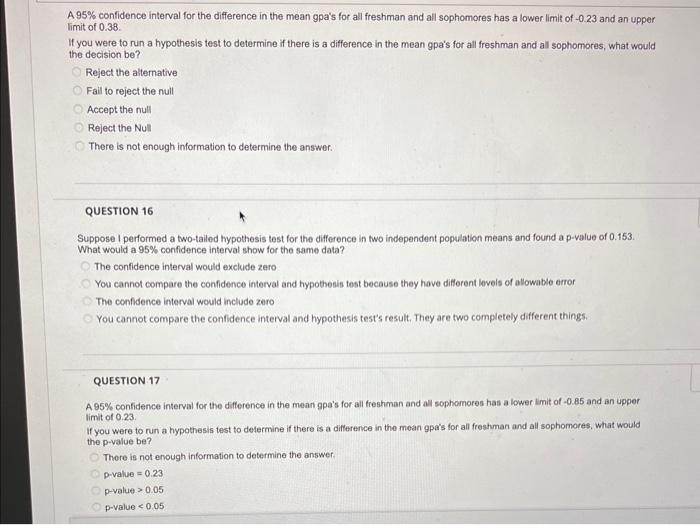 Solved A 95% confidence interval for the difference in the | Chegg.com