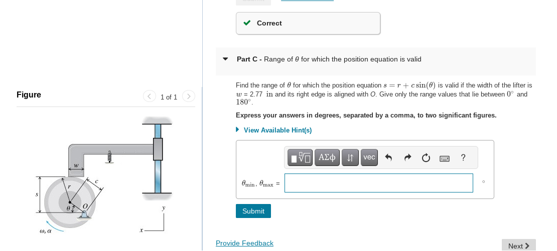 Solved CorrectPart C - ﻿Range Of θ ﻿for Which The Position | Chegg.com