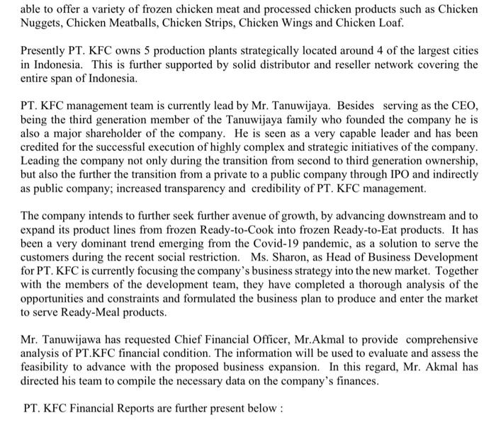 PT KFC Statement of Profit or Loss for the years | Chegg.com