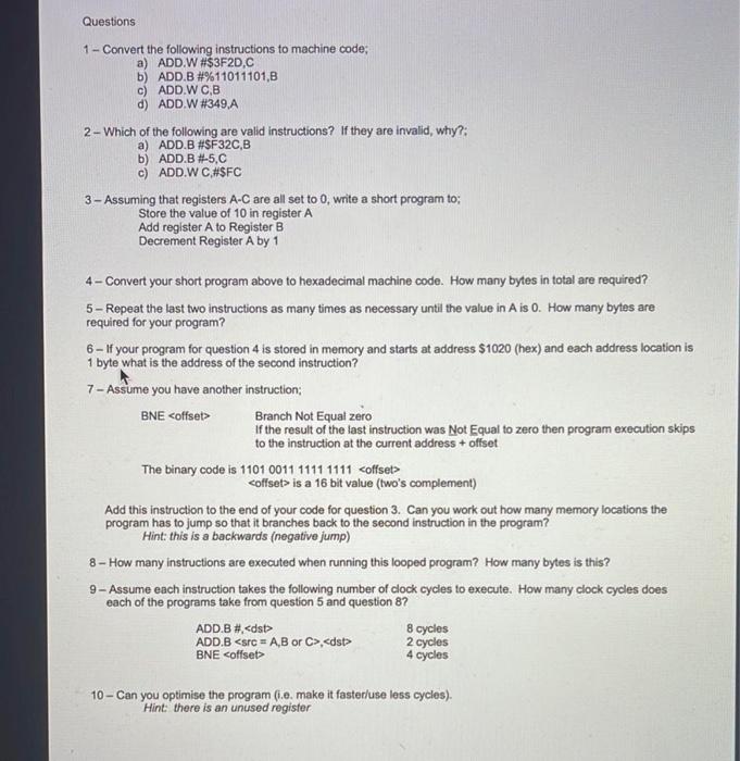 Solved Questions 1 - Convert the following instructions to | Chegg.com