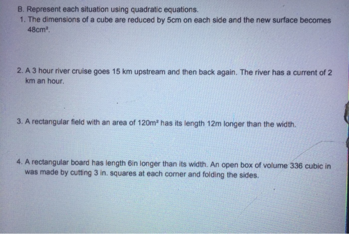 Solved B. Represent each situation using quadratic | Chegg.com