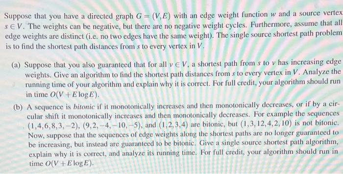 Solved Suppose that you have a directed graph G=(V,E) with | Chegg.com