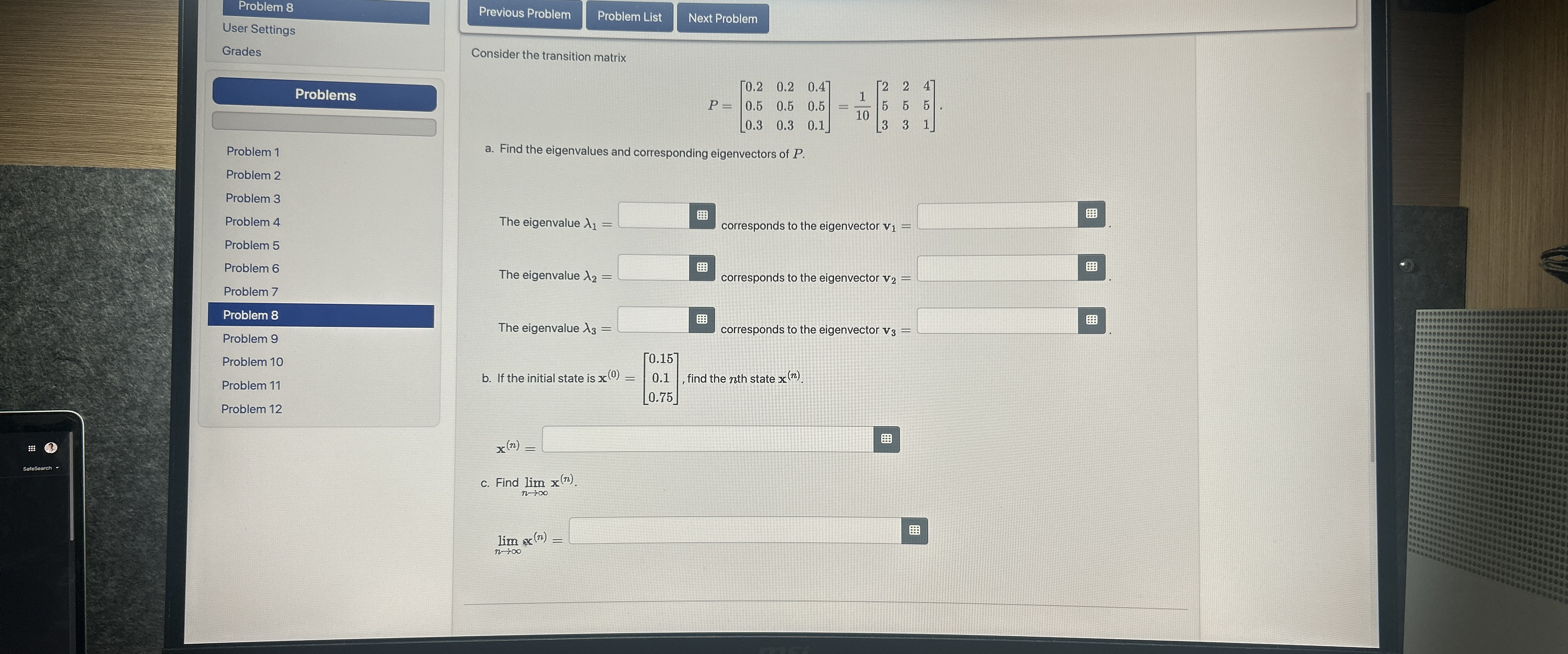 Solved Problem 8User SettingsGradesProblemsProblem 1Problem | Chegg.com