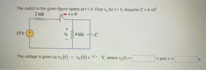 Solved The switch in the given figure opens at t = 0. Find | Chegg.com