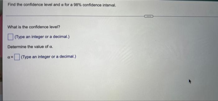 Solved Find the confidence level and a for a 98% confidence | Chegg.com