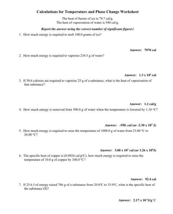 Solved Calculations for Temperature and Phase Change | Chegg.com