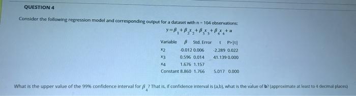 Solved QUESTION 4 Consider the following regression model | Chegg.com