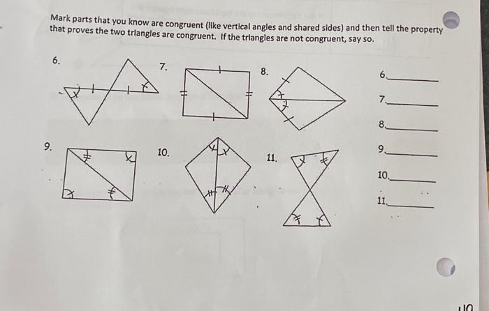 Solved Mark parts that you know are congruent (like vertical | Chegg.com