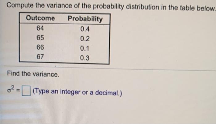 Solved Compute the variance of the probability distribution | Chegg.com