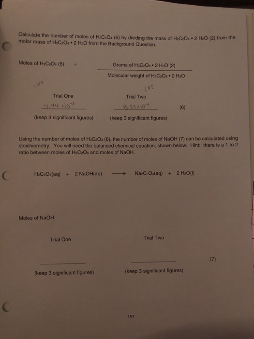 Solved how to calculate number of moles of NaOH using the | Chegg.com