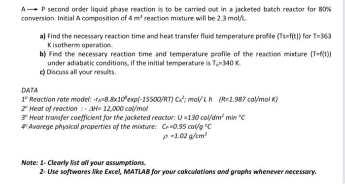 Solved AP second order liquid phase reaction is to be | Chegg.com